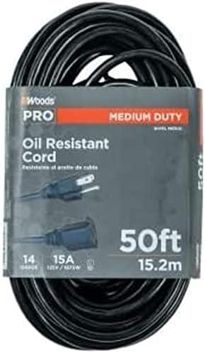 Woods 982452 50-Foot SJTOW Agricultural Outdoor Heavy Duty All- Weather Extension Cord, Oil Resistant Vinyl Jacket, Versatile Use, Powerful 15 Amps, 125 Volts, 1,875 Watt Extension Cord, Black