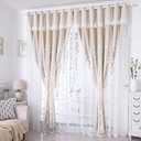 Amidoudou 1 Pair Double Layer Flower Curtains for Girls Room Living Room Pastoral Flowers and Leaf Embroidered Curtains for Bedroom (Beige, 54x96 Inch)