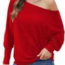 Aifer Women's Off The Shoulder Tops Sexy Long Sleeve Shirts Oversized Fashion Casual Batwing Sweaters Pullover Tunic Tops L