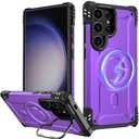 FUNMIKO for Samsung Galaxy S25 Ultra Case,Wireless Charging Compatible,Built-in Hidden Metal Kickstand,Military-Grade Shockproof Protective Phone Cover for Women Girls,Purple