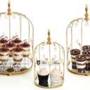 Set of 3 Metal Birdcage Cake Stand Set with Crystal Accents, Elegant Cupcake Holder Display for Wedding, Birthday, Baby Shower, Party Dessert Table Decorations (Gold, Set of 3)