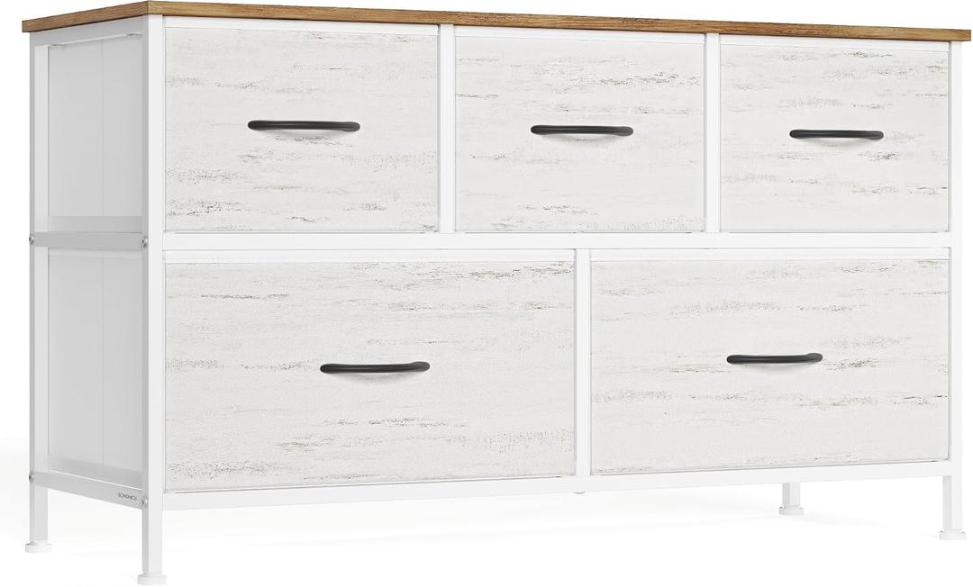 SONGMICS Dresser for Bedroom, Wide Dresser with 5 Fabric Drawers
Chest of Drawers with Steel Frame, for Closet & Entryway, Rustic White and Honey Brown, BELLAH Collection ULGS322WJ02S