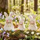 3 Pcs Easter Bunny Wooden Table Decor, Jute Twine Bow Easter Rabbit Tiered Tray Sign Decorations for Home Office Dining Room Tabletop or Party Supplies