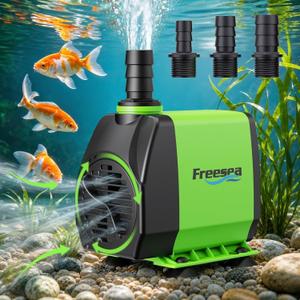 FREESEA Fountain Submersible Water Pump: 800GPH 45W Adjustable Ultra Quiet Aquarium Pump with 3 Nozzles 10ft High Lift for Small Pond | Fish tank | Waterfall | Outdoor | Hydroponics
