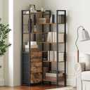 Corner Bookshelf, 7 Tier Bookcase with 3 Drawers, Storage Corner Shelf, Freestanding Tall L-Shaped Display Shelf, Industrial Style, for Living Room, Home Office, Rustic Brown and Black SJ10BR, 68 centimeters x 68 centimeters x 165 centimeters