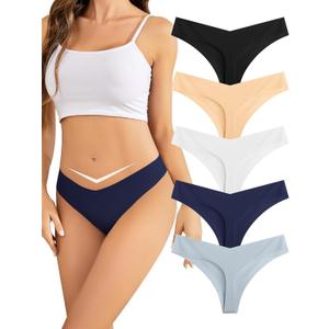 voenxe Seamless Women Thongs,No Show Ladies Underwear,Invisible Comfy Spandex Soft Panties,Low Rise for Gym,Workout,5 Pack (Basic)