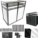 AxcessAbles Two-Tier Portable DJ Booth | Large DJ Table Stand w/ 43"x25" Desk Surface | 2 Ergonomic Table Heights | Black & White Facades, Carry Cases | DJ Laptop Controller Stand