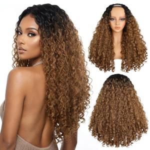 LEEONS 22 Inch Deep Wave U Part Wig for Black Women - Long Synthetic Curly Hair with Unique Bouncy Ends, Glueless U Shape Half Wigs Heat Resistant Fiber, Ombre Auburn Brown (T30)
