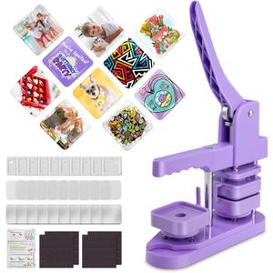 Square Magnet Button Maker Press Machine with 100 Sets Square Badge Making Supplies 2'' x 2'', Custom Fridge Badges Ideal for Parties, Events, Business, School