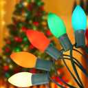 C9 LED Christmas String Lights 25FT, Vintage String Lights with 27 C9 Multicolor Ceramic LED Bulbs, Outdoor Hanging Christmas Lights for Xmas Tree Patio Party Roofline Decor - Green Wire