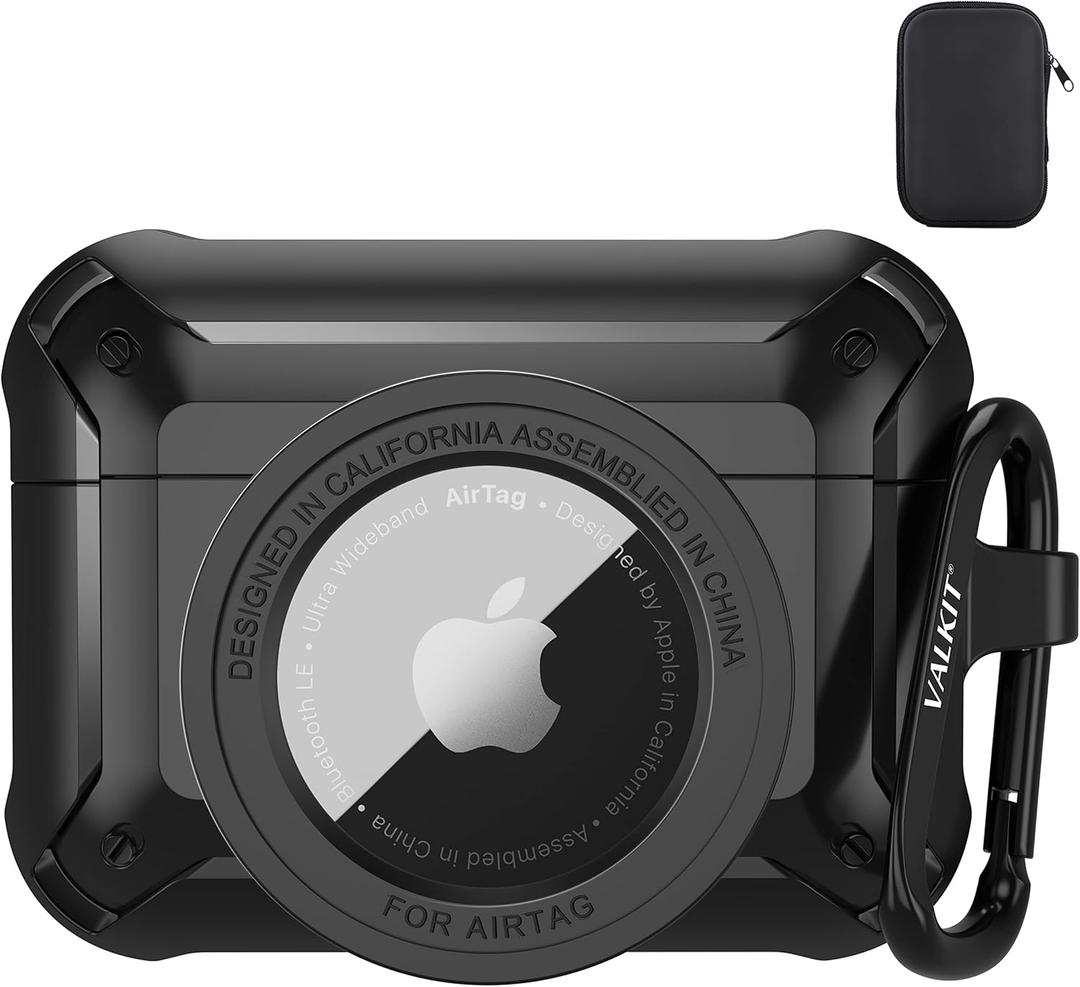 Valkit Compatible Airpods Pro 2/1 Case and AirTags Cover, 2 in 1 Rugged Protective Cases Shockproof Air Pod Pro Cases for Men Women iPod Airpods Pro 2nd/1st Generation Case and Airtag(Black)