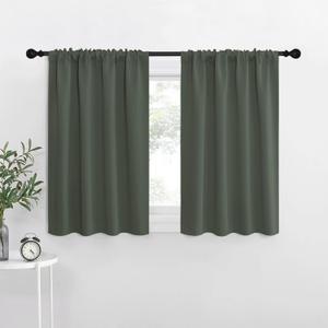 NICETOWN Bedroom Curtains Blackout Draperies - All Season Thermal Insulated Solid Rod Pocket Top Blackout Curtains/Drapes for Kid's Room (Dark Mallard, 1 Pair, 42 x 36 Inch)