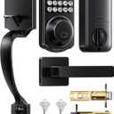 TEEHO TK001H Keyless Entry Door Lock with Handle Set, Electronic Deadbolt Keypad Door Lock with Code, Smart Locks for Front Door, Exterior Door Handle, Auto-Lock, Easy to Install, Matte Black