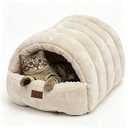 Noocyarn Covered Cat Bed Cave for Indoor Cats, 2-in-1 Enclosed Pet Bed for Small Dogs and Kittens with Zippered Washable Cat Mats, Cat House Bed, Beige