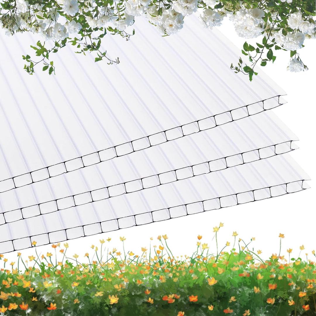 25 Pack 2' (W) x 4' (L) x 0.16'' Polycarbonate Panel Twin-Wall Polycarbonate Panels Waterproof UV Protected Reinforced Clear Sheets, Outdoor Garden and Greenhouse Covering 25 Pack 2' (W) x 4' (L) x 0.16'' Polycarbonate Panel Twin-Wall Polycarbonate Panels Waterproof UV Protected Reinforced Clear Sheets, Outdoor Garden and Greenhouse Covering