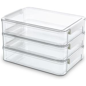 Citylife 3 PCS 9 x 13 Plastic Storage Bins with Lids and Latches, Portable Art Supply Storage Organizer, Paper Storage Box for Organizing A4 Paper, Letters, Documents, Art Supplies, and Crafts (3 Packs-Large, Clear White)