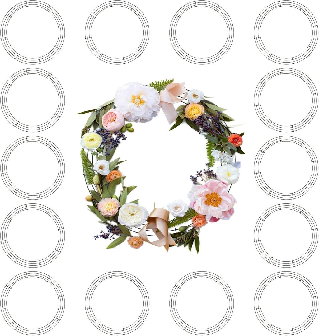 SEUNMUK 15 Pieces 14 Inch Wire Wreath Frames Making Round Wire Wreath Rings, Floral Wreath Frame Bulk for Making DIY Christmas New Year Festival Party Decoration, Green
