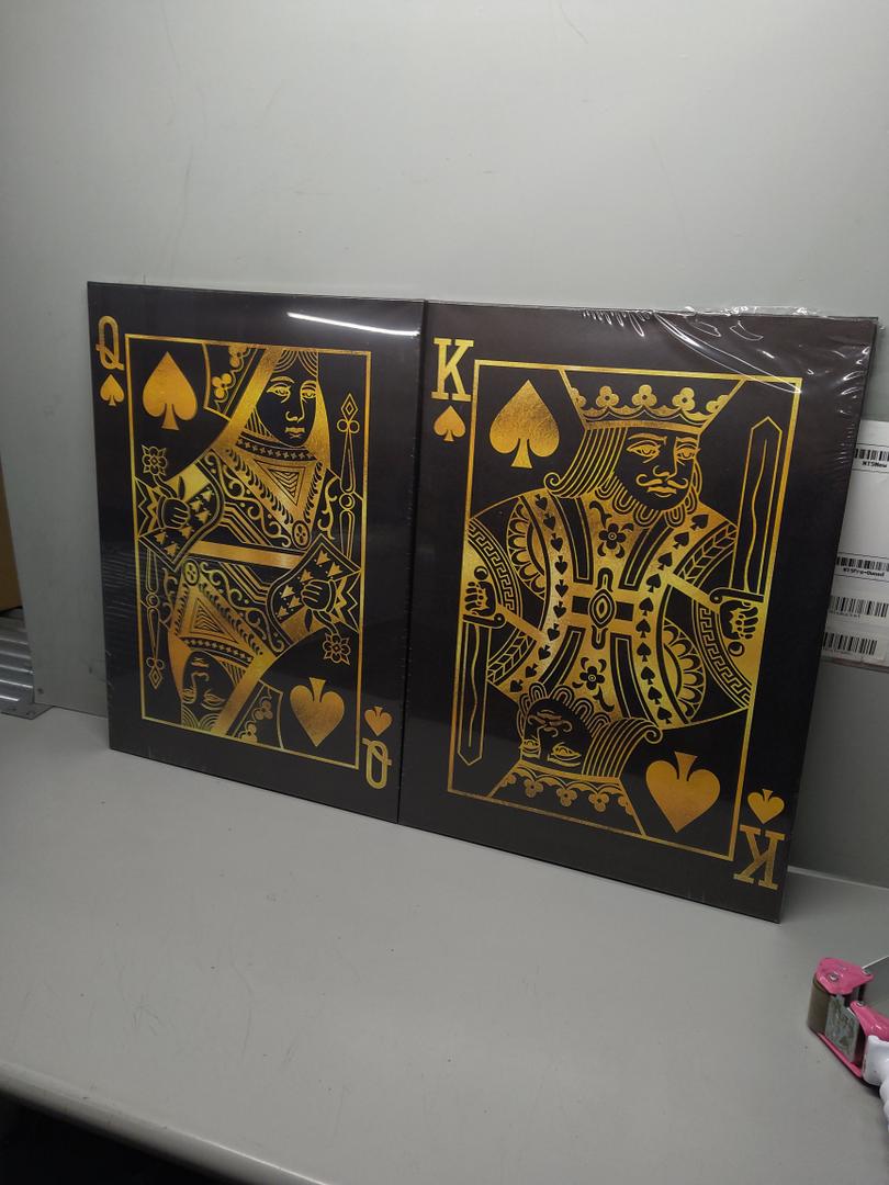 Queen and King of Hearts Golden Inspirational Wall Art Playing Cards Picture Poster Print on Canvas Art Wall Decor for Bedroom Living Room Office Framed Ready to Hang (20''W x 28''H x2)