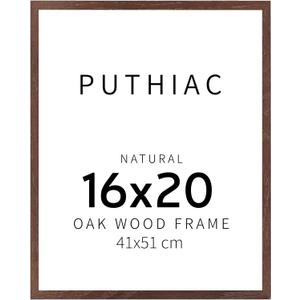 puthiac 16x20 Solid Oak Wood Picture Frame, Fits 12x16 with Mat or 16x20 Without Mat, Wall Display Only, Vertical or Horizontal, Plexi Front, 1 Pack, Walnut