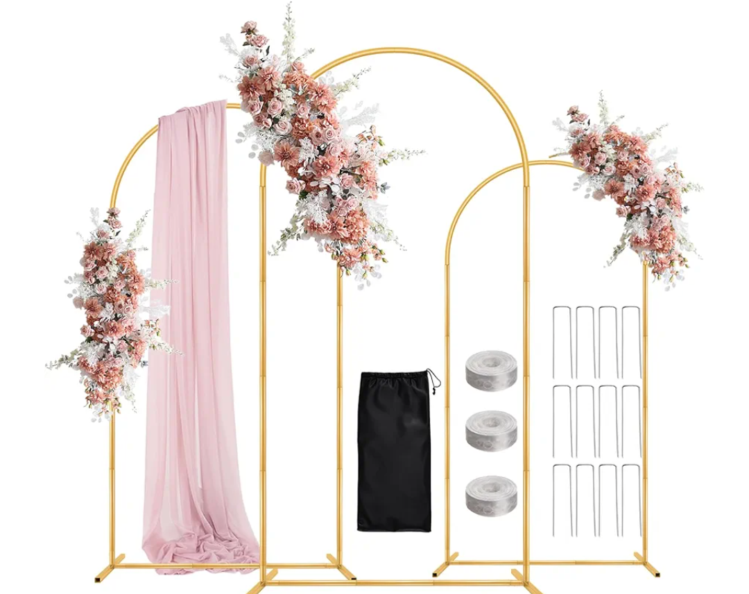 Wedding Arch Backdrop Stand 6FT, 5FT, 4FT Set of 3 Metal Gold Balloon Arch kit Stand for Ceremony Baby Shower Valentine Engagement Party Event Decoration, Garden Climbing Plant Frame