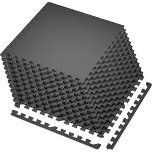 SUPERJARE 0.4'' Thick 12 Pcs 48 Sq Ft Rubber Top Exercise Equipment Mats, High Density EVA Foam Mats with Rubber Top, Interlocking Gym Flooring for Home Gym, Protective Workout Mat, Black