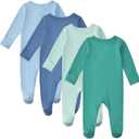 Aablexema Baby Pajamas with Mitten Cuffs Zipper 4-Pack Infant Newborn Cotton Long Sleeve Footie Outfit, Size 6-12