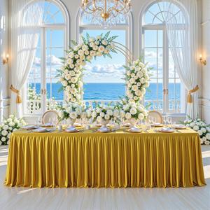 Wish Care Gold Satin Table Clothes for 8 Foot Rectangle Tables - 8FT Wrinkle Resistant Glitter Rectangle Tablecloths, Party Table Covers for Wedding Banquet, Baby Shower, Birthday, Holiday Dinner