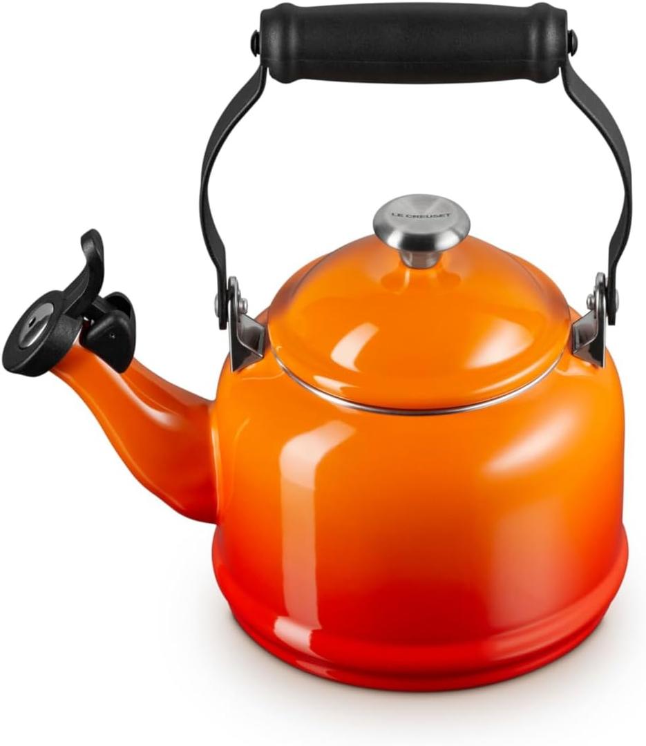 Le Creuset Enamel On Steel Demi Tea Kettle with Metal Finishes, 1.25 qt., Flame (1.3 Quarts)