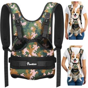 Pawaboo Pet Dog Front Carrier Backpacks, Legs Out Pet Carrier Backpack for Dogs, Adjustable Easy-fit Dog Chest Carriers for Small Medium Dogs Hands Free for Travel Hiking Cycling Camping, XL, Camo