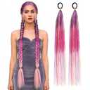 ERENDIPA 30 Inch Braid Ponytail Extension 2 Pack  Synthetic Straight Hair with Elastic Tie, Wrap Around Tinsel Colored Ponytail for Women, Girls, Kids Purple/Rose Red/Light Pink