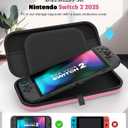MoKo Carrying Case for Nintendo Switch 2(2025), Protective Hard Shell Portable Travel Carry Case Pouch holds 10 Cartridges with Pockets for Switch 2 Accessories and Games, Pink