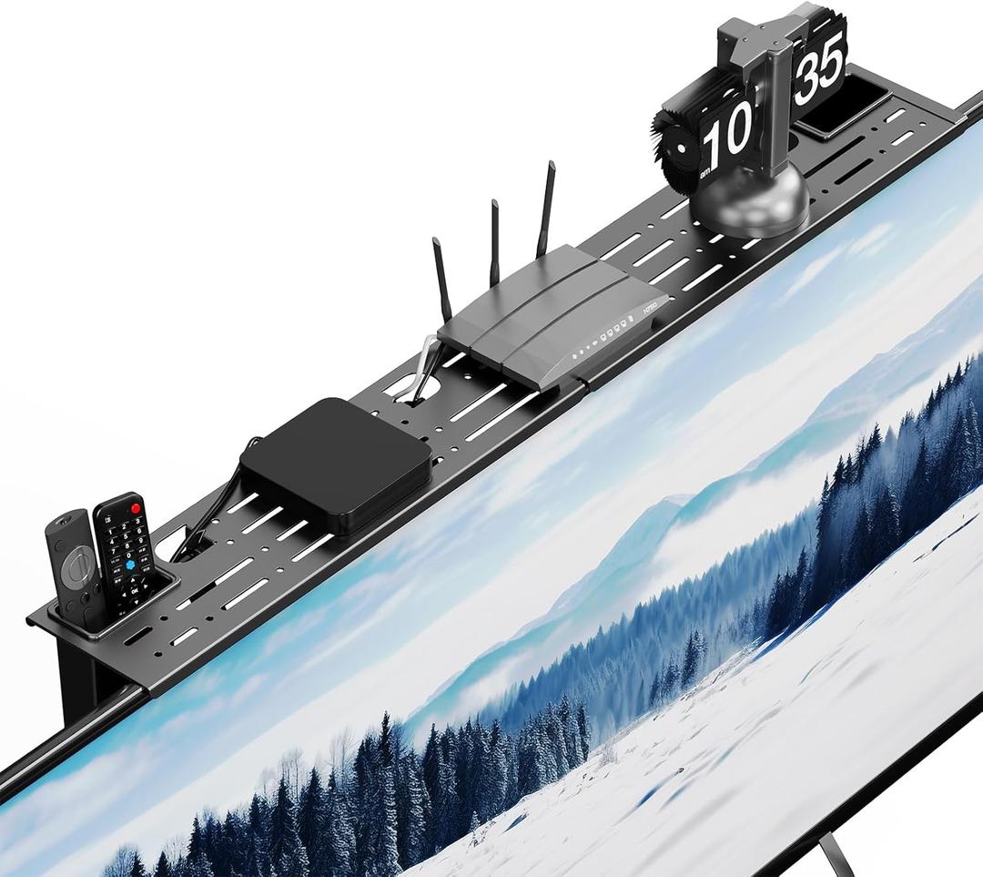 Adjustable Steel TV Top Shelf, Floating TV Stand, Universal Monitor Shelf for Soundbar, Game Console, Cable Box, Router Shelves (34.65 x 4.33 inch)