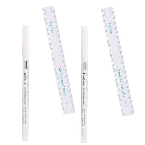 2 Set White Tattoo Tip Markers Skin Marker Pen Tattoo with Paper Ruler,for Eyebrow Lips Skin， Beauty and Personal Care， Easy to Use Eyebrow Color Beauty and Personal Care, Eyes, Makeup