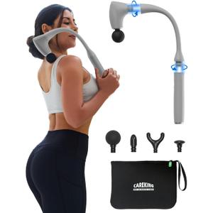2-in-1 Detachable Massage Gun with Extension Handle, Back Massager for Pain Relief Deep Tissue, Handheld Muscle Massager for Neck Arm Shoulder Lower Back Thigh Waist,Gifts for Women Men,Grey