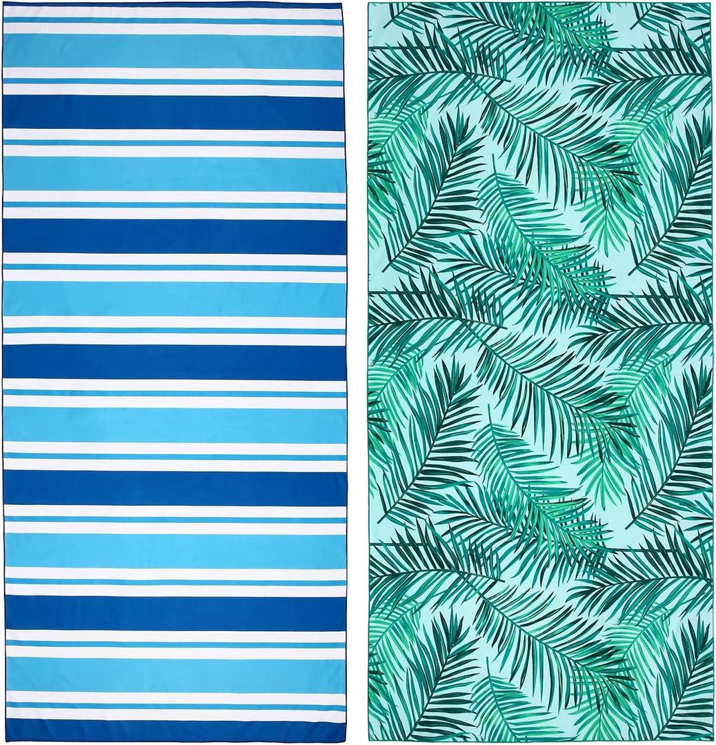 2 Pack Microfiber Beach Towel, Oversized Microfiber Pool Towel 75x 35, Sand-Free Beach Towel, Quick Drying Camping Towel, Super Absorbent Bath Blanket, Soft Breathable and Lightweight
