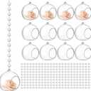 3.15'' Hanging Glass Tealight Holder Globe and Clear K9 Crystal Garland Strands, Hanging Glass Terrarium Containers for Wedding Party Tree Decoration(56 Pcs)