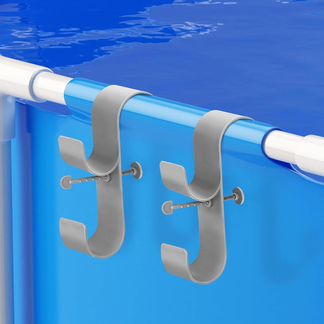 Gray Poolside Pool Leaf Skimmer Net Holder - Plastic Poolside Pool Pole Hanger Adjustable Telescopic Pool Pole Hooks Above Ground Pool Accessories Pool Brush Hanger Tool for Pool Equipment 4 pcs