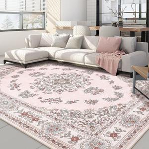 8x10 Area Rugs Living Room: Washable Boho Large Neutral Rug Soft Cute Farmhouse Indoor Floor Non Slip Carpet for Bedroom Girls Nursery Kids Playroom Dorm Preppy Baby Room- Pink