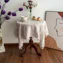 Gernaice Rustic Stripe Embroidered Tablecloth Heavy Small Square Tassel Cotton Linen Table Cloth Wrinkle Free Washable Table Cover for End Bedside Coffee Teapoy Table Tea Trolley Brown 36x36 Inch