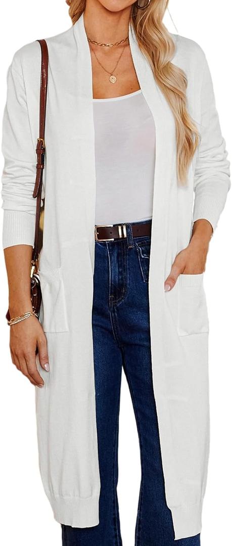 GRACE KARIN Women's 2026 Trendy Long Cardigans Sweater Lightweight Open Front Long Sleeve Maxi Duster Coats with Pockets (Large, White)