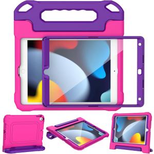 YIHE Kids Case for iPad 10.2 Inch 9th/8th/7th Generation 2021/2020/2019, iPad Pro 10.5 & iPad Air 3, Shockproof Handle Stand Kids Case with Screen Protector for iPad 10.2/10.5 Inch, Pink&Purple