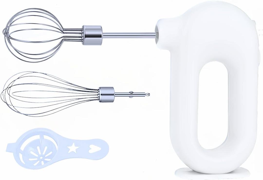 MINI Household Cordless Electric Hand Mixer,USB Rechargable Handheld Egg Beater with 2 Detachable Stir Whisks 4 Speed Modes,Baking At Home For Kitchen,Lightweight Portable(White)