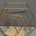 Wall Mounted Hexagonal Floating Shelves Set of 3 in Different Sizes, Modern Metal Wall Shelf, Simple Wood Partition Storage Shelves, Wall Decor Rack for Bedroom, Living Room, Kitchen and Office (Golden)