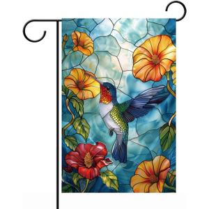 Garden Flags a Hummingbird with some Colorful Flowers Background Double Sided Yard Flags 12x18 inch for Yard Outdoor Decor