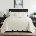 HoneiLife Oversized King Bedspreads 128x120 - California King Quilts 4-Piece, Cal King Quilt Sets,Rustic Bedding Sets King Size,Reversible Coverlets Lightweight Bedlinen Set for All Season Use-Beige