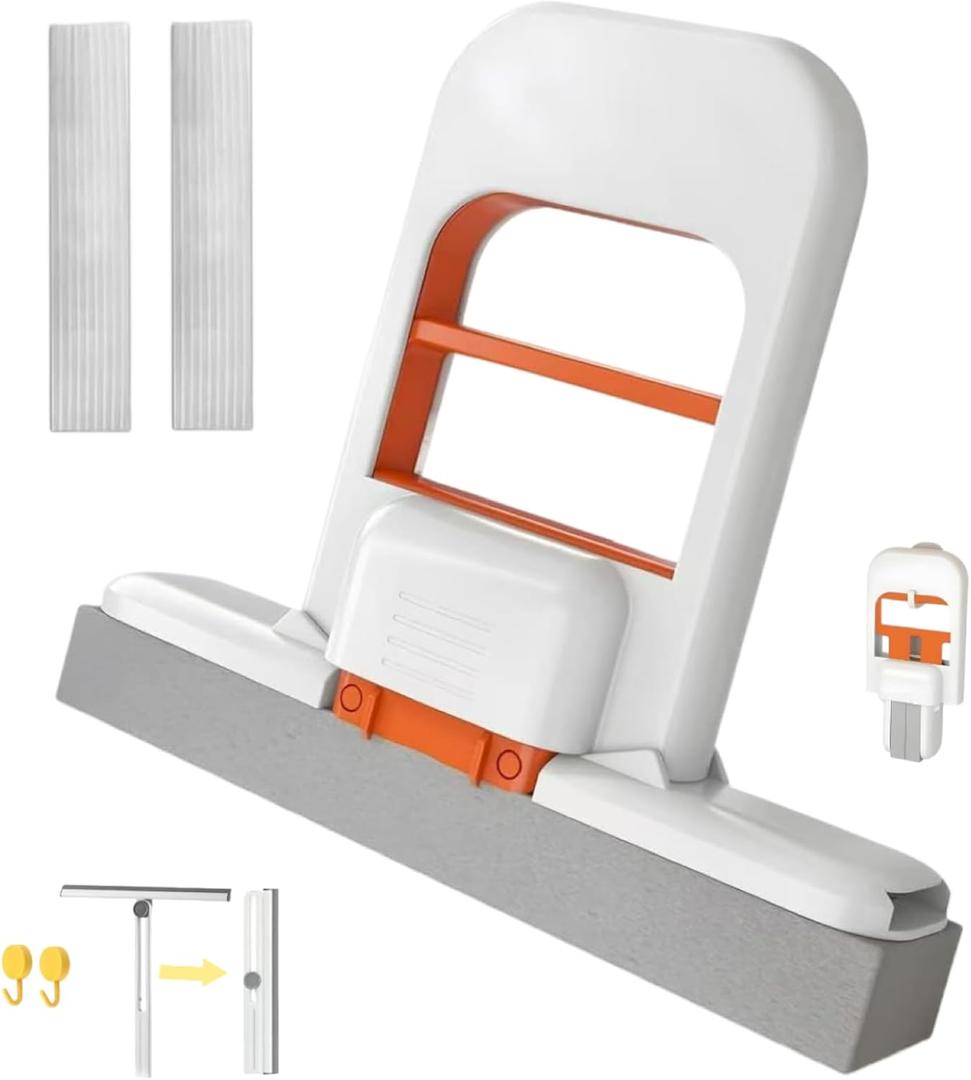 Mini Foldable Desktop Mop, Self-Squeeze Sponge Mop with One-Hand Handle for Wet and Dry Cleaning - Kitchen, Bathroom, Glass, Car, Small Spaces (Replaceable Head)