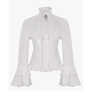 BAIMORE Women's Vintage Gothic Lolita Lotus Ruffle Button Down Flared Long Sleeve Loose Shirt S