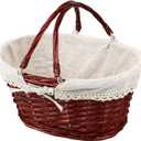 KINJOEK Wicker Woven Basket, Multipurpose Natural Willow Basket with Handle Premium Linen Cotton Cloth Lining for Storage and Decoration, Brown (Light Brown)