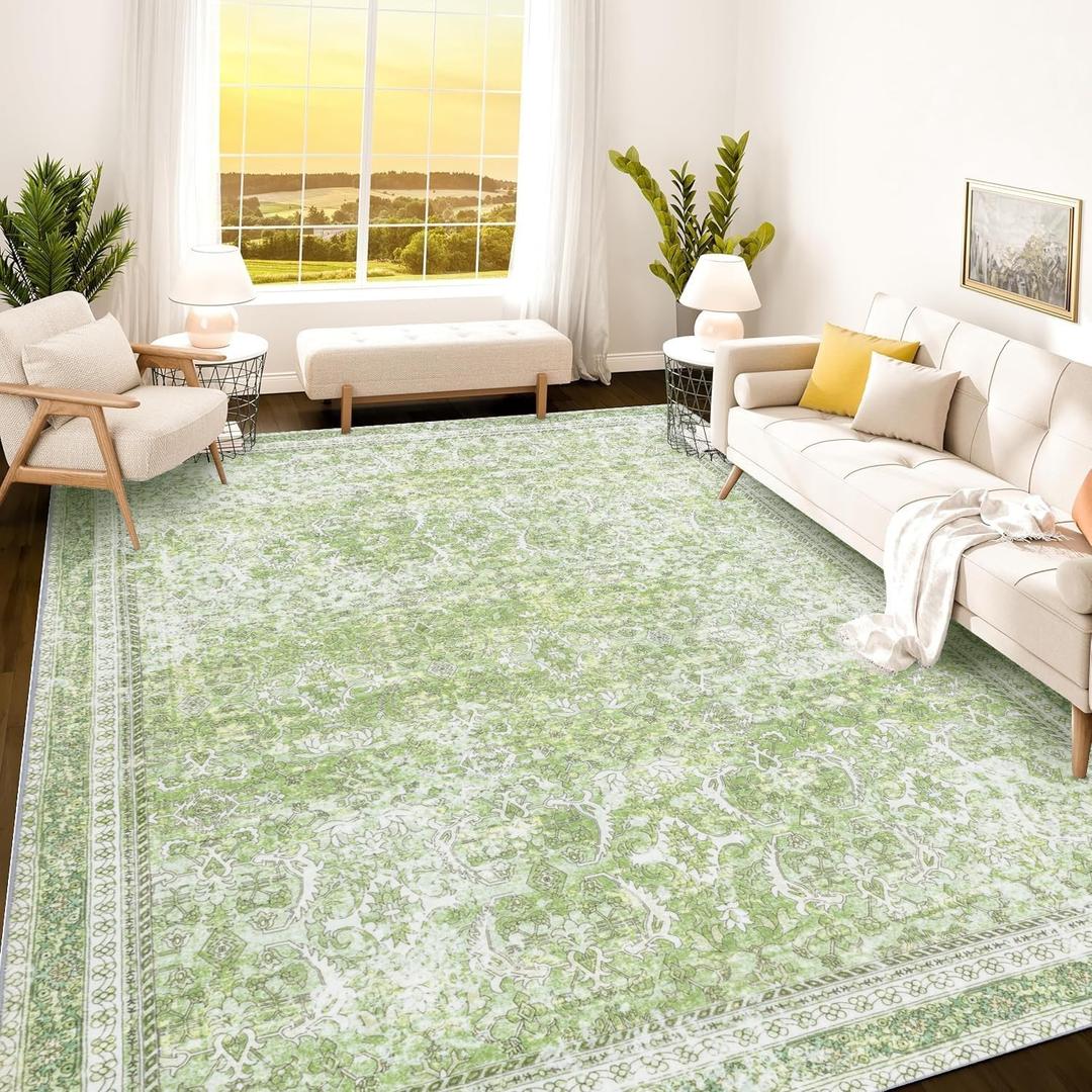 Istana 9'x12' Area Rug - Light Green 9' x 12' Area Rugs for Living Room - Foldable 9'x12' Rugs for Bedroom/Living Room Rug -Stain Resistant Washable Rugs - Eco-Friendly Area Rugs