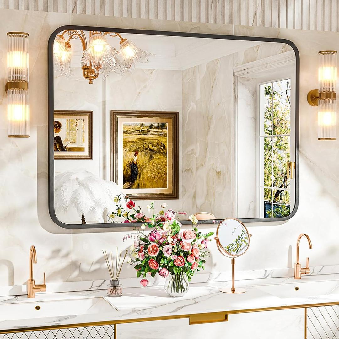 22"30" Bathroom Mirror for Wall, Modern Bathroom Vanity Mirror, Black Bathroom Mirrors for Over Sink with Metal Framed HD Tempered Glass Hangs Horizontally or Vertically